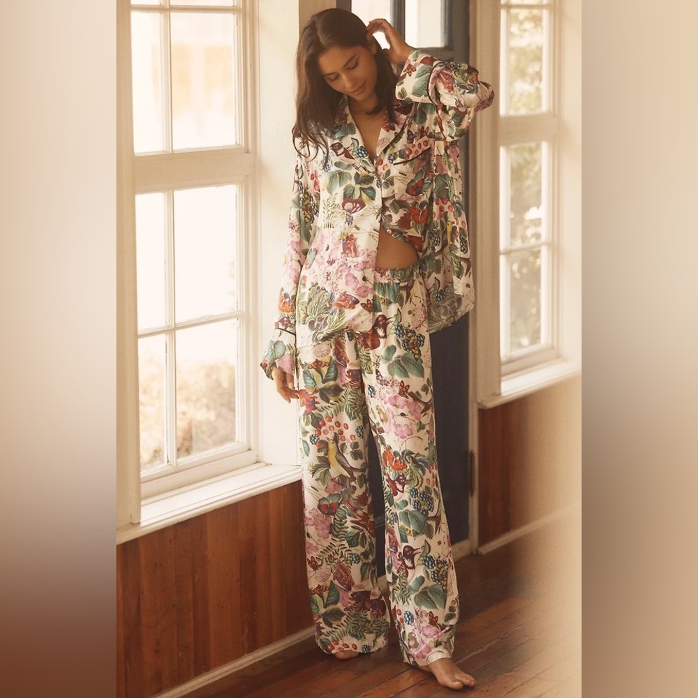 2 pc set Lyrebird Anthropologie Silky Pyjama Top and Bottoms Burcu Korkmazyurek